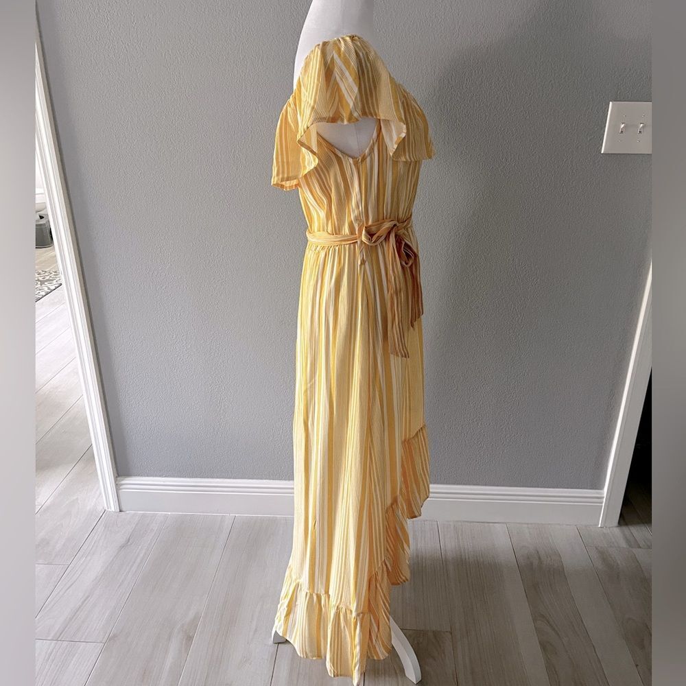 Vogue Society Yellow Striped Off Shoulder Hi Low Maxi Dress Size M Boho Summer - Picture 3 of 7